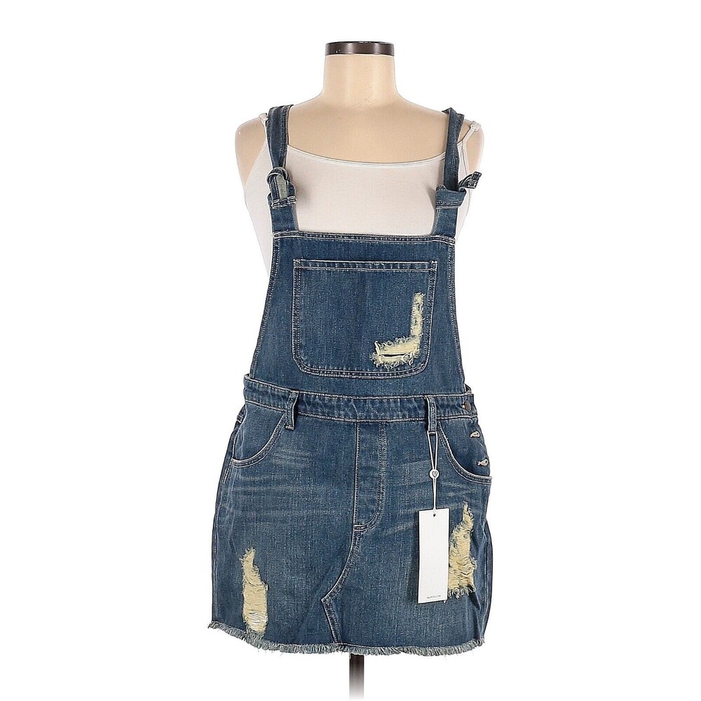 WILDFOX Solid Blue Artist Dungarees Denim Overalls Skirt - M